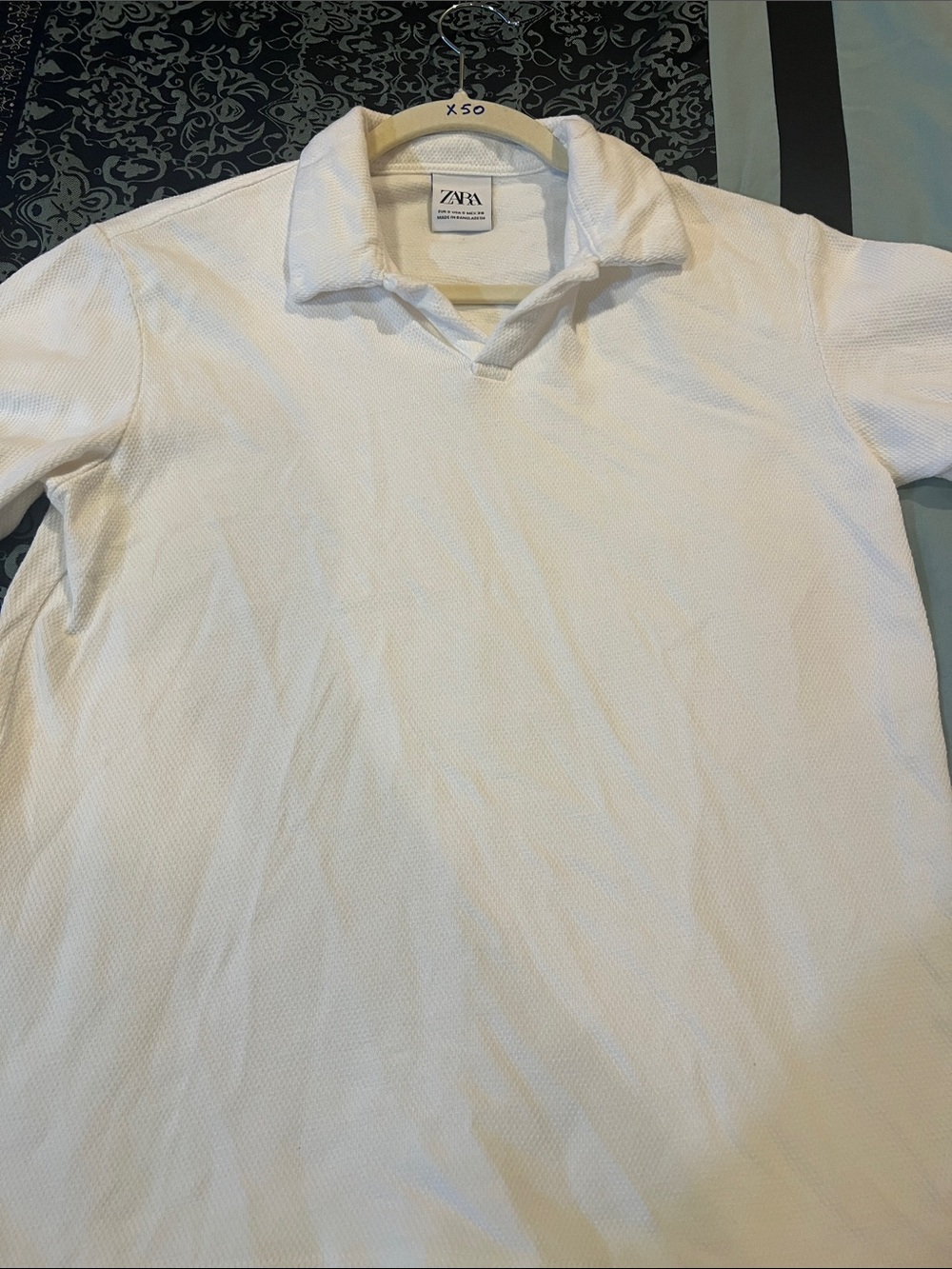 Zara Men’s White Polo Shirt with Textured Knit